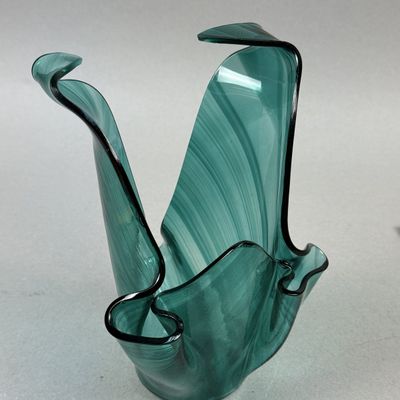 Sale Photo Thumbnail #250: Green Marbled Handkerchief Art Glass Vase