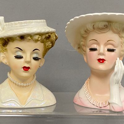 Sale Photo Thumbnail #145: Two Japan Ceramic Lady Head Vases