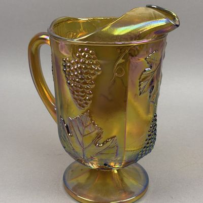 Sale Photo Thumbnail #247: Marigold Carnival Glass Harvest Grape Water Pitcher