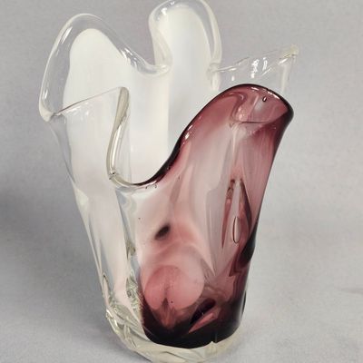 Sale Photo Thumbnail #96: Amethyst and White Art Glass Vase