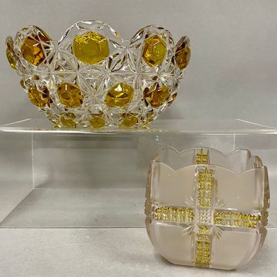 Sale Photo Thumbnail #162: Two Yellow Stained Cut Glass Bowls