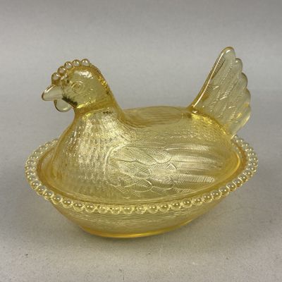 Sale Photo Thumbnail #256: Imperial Glass Yellow Pressed Glass Hen on Nest