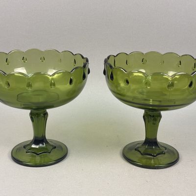 Sale Photo Thumbnail #266: Pair of Green Glass Footed Compote Bowls