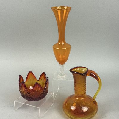 Sale Photo Thumbnail #252: Trio of Amberina & Crackle Glass Decorative Items