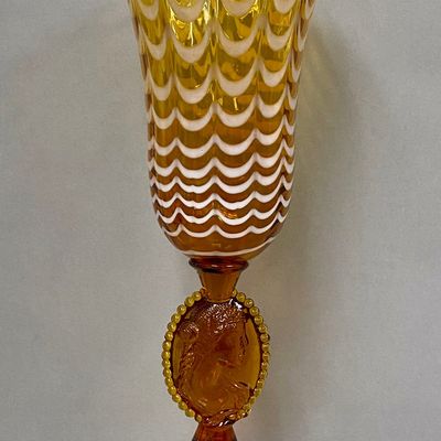 Sale Photo Thumbnail #163: Amber Art Glass Festoon Pedestal Vase