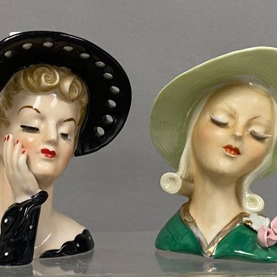 Sale Photo Thumbnail #155: Two Porcelain Lady Head Vases