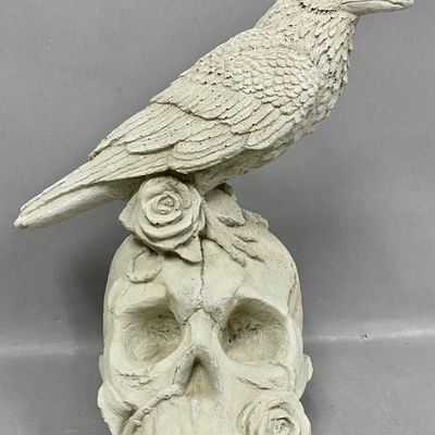 Sale Photo Thumbnail #394: ESSCO Cast Stone Raven Skull Sculpture