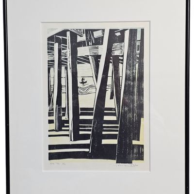 Sale Photo Thumbnail #54: Pearce Bates Signed Woodcut Ebb Tide