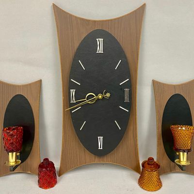 Sale Photo Thumbnail #190: Harris & Mallow Walnut-Veneer Wall Clock Set