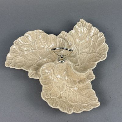 Sale Photo Thumbnail #244: Speckled Earthenware Three-Part Leaf Tidbit Tray