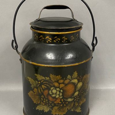 Sale Photo Thumbnail #447: Hand-Painted Toleware Lidded Milk Can