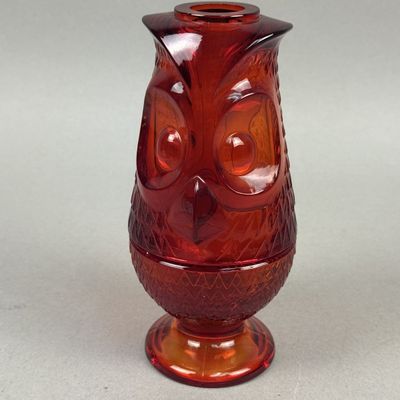 Sale Photo Thumbnail #251: Amberina Glass Two Piece Owl Fairy Lamp