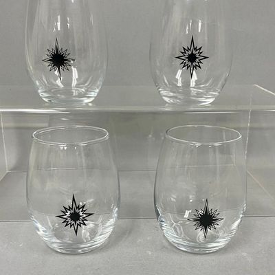 Sale Photo Thumbnail #192: Starburst Atomic Pattern Stemless Wine Glasses