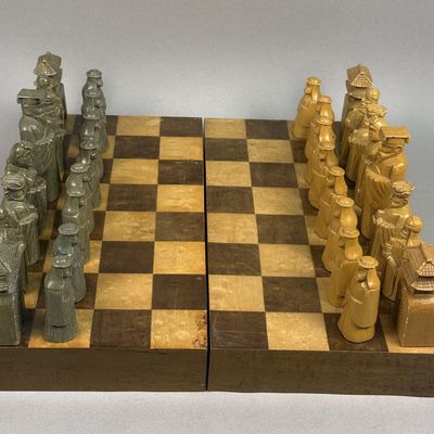 Sale Photo Thumbnail #208: Carved Soapstone Figural Chinese Chess Set