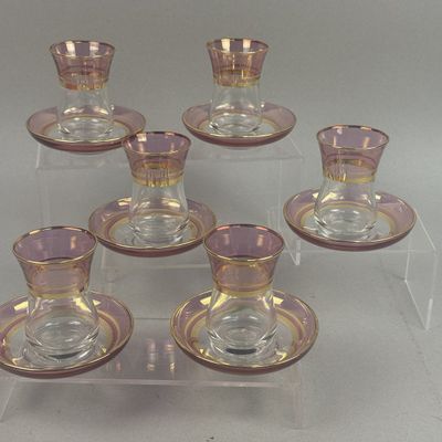 Sale Photo Thumbnail #215: Pasabahce 24kt Gold & Pink Turkish Tea Set