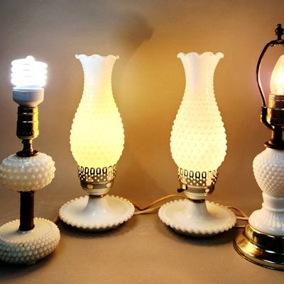 Sale Photo Thumbnail #486: White Hobnail Milk Glass Lamps