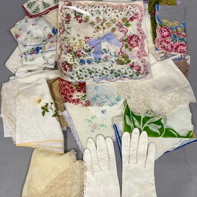Sale Photo Thumbnail #350: Vintage Hudson's Leather Gloves and Handkerchiefs