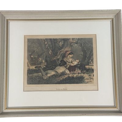 Sale Photo Thumbnail #213: Siesta im Walde Hand-Colored Steel Engraving