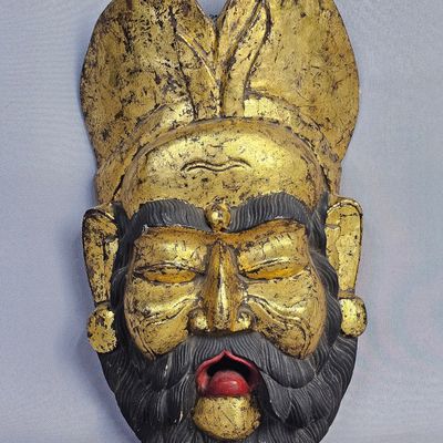 Sale Photo Thumbnail #28: Large Balinese Wood Gold Leaf King Mask