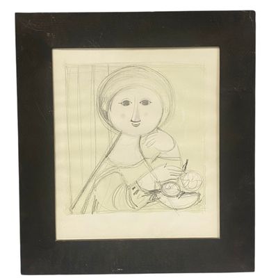 Sale Photo Thumbnail #165: Modernist Graphite Figure with Bowl by Bjorn Wiinblad