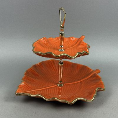 Sale Photo Thumbnail #242: California Originals Orange Ceramic Tiered Tidbit Tray