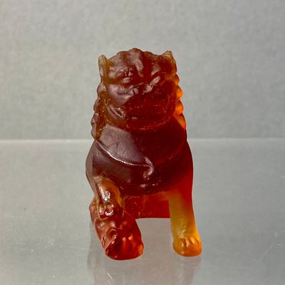 Sale Photo Thumbnail #100: Daum Pâte De Verre Amber Glass Guardian Lion