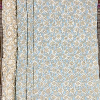 Sale Photo Thumbnail #352: Vintage Blue and Gold Floral Brocade Textile
