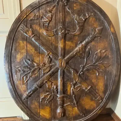 Large Ornate Carved Decorative Wall Medallion / Architectural Plaque – 45” x 37”