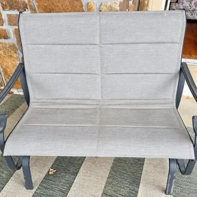 Outdoor Patio Loveseat Bench with Gray Mesh Sling Seat & Metal Frame 
