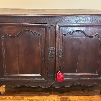 Vintage Dark Wood 2-Door Storage Cabinet / Sideboard – 40”H × 55”W × 24”D