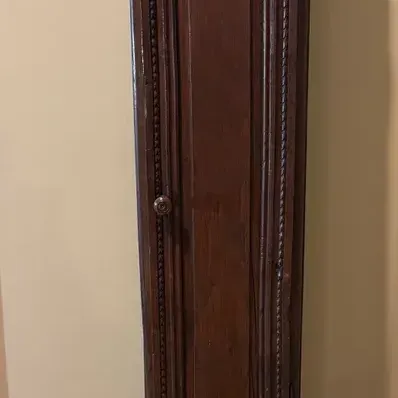  Antique-Style Tall Narrow Wooden Storage Cabinet with Carved Floral Detail 68” H × 11” W × 9” D