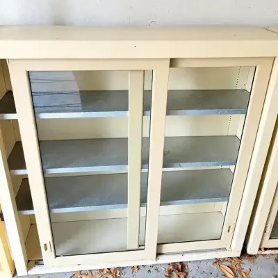 Metal Storage Cabinet with Sliding Glass Doors & Adjustable Shelves 48”x47”x12” Lot19