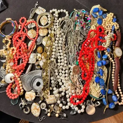 Large Assorted Costume Jewelry Lot – Faux Pearls, Beaded Necklaces, Bracelets, Earrings & Watch(2)