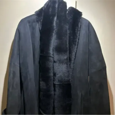 Calvin Klein Collection Black Genuine Sheepskin Shearling Coat – Made in Italy – Size 10