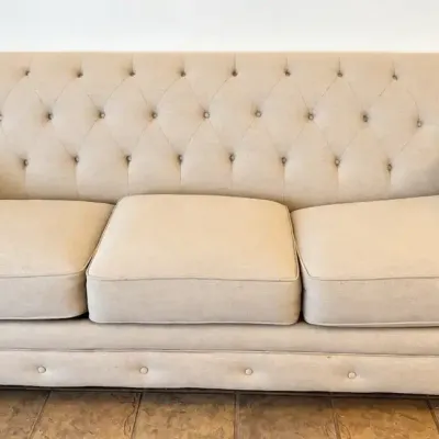 Ashley Furniture Light Beige Upholstered Sofa / Couch with Tufted Back & Nailhead Trim 92”x38”x33”