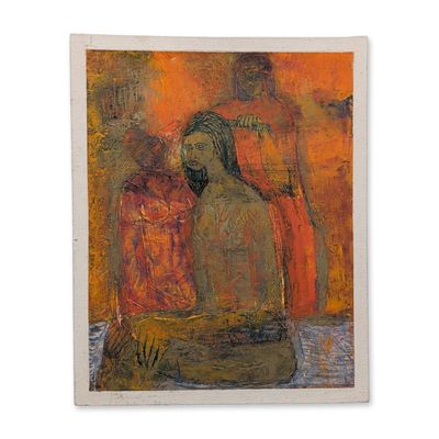 Modernist Mixed Media on Canvas Painting, La Veille des Noces, Signed and Dated