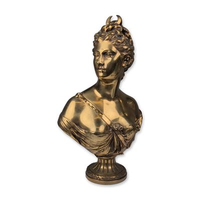 19th Century French Gilt-Bronze Bust of Diana after J A Houdon (1741-1828), Cast by Susse Freres