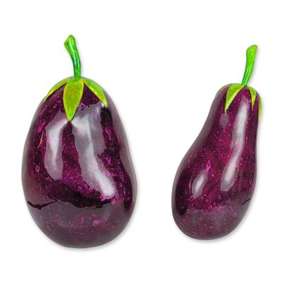 Mamalu Wood Hand-Carved Art Wood Eggplant Sculpture