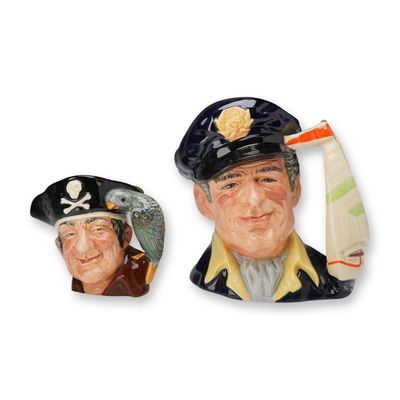 2pc Royal Doulton Small and Large Character Jugs, Long John Silver (D6386) and Yachtsman (D6820)