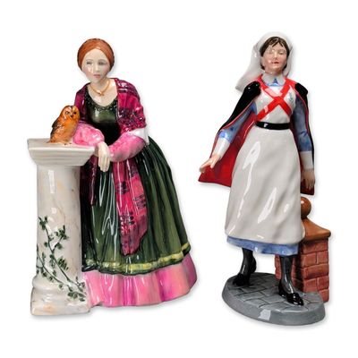 2pc Royal Doulton Historical Nursing China Figurines, Florence Nightingale HN 3144 and Nurse HN 4287
