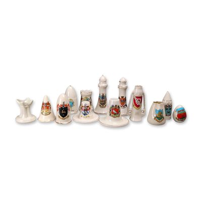 13pc Porcelain Heraldic Crested Ware Souvenir Figurines