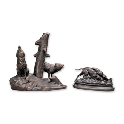 2pc Chapel National Wildlife Federation Wolves and Midwest Dog Bronze Figurines