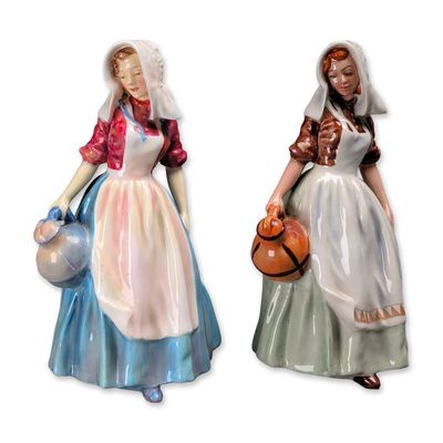 2pc Royal Doulton Milkmaid Porcelain Figurines HN 2057