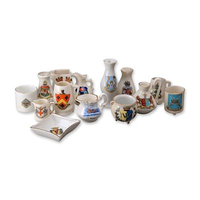 14pc Collection of British Souvenir Crested Porcelain Figurines