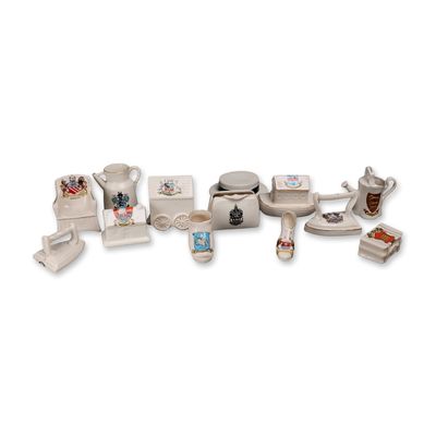 13pc British Crested Ware Porcelain Souvenir Figurines