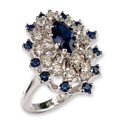 18K White Gold Electroplated Blue Stone Cocktail Ring