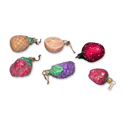 6pc Hand Blown Glass Fruit Christmas Ornaments