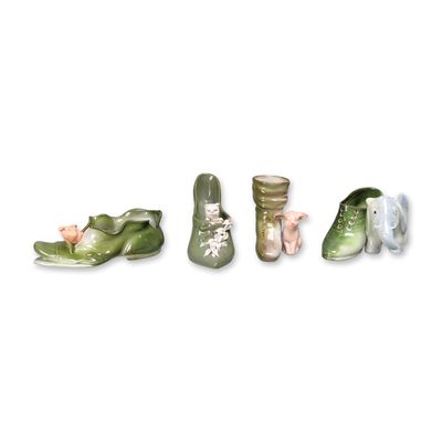 A Collection of German Porcelain Miniature Shoe Figurines