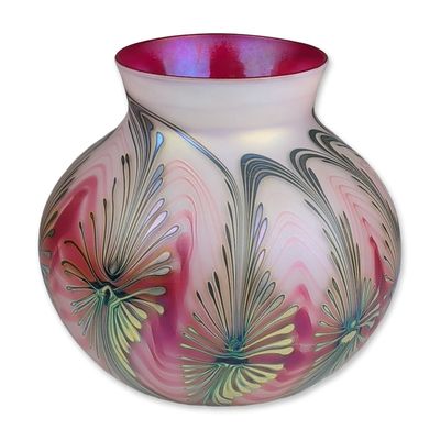 Lundberg Studios Iridescent Pulled Feather Glass Vase