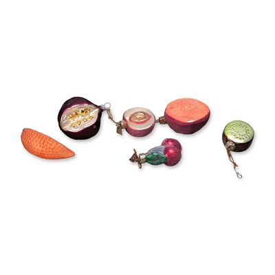 6pc German, Thomas Pacconi, and Christborn Hand Blown Glass Fruit Ornaments